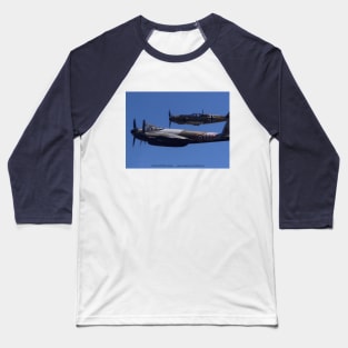 DH 98 Mosquito and Bf-109E3 fly-by Baseball T-Shirt